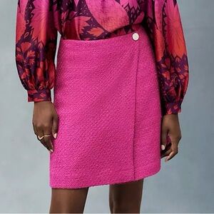 Petite tweed button wrap skirt